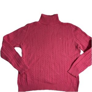 Women's Izod XL Pink Cable Knit Turtleneck Sweater 100 %‎ Cotton